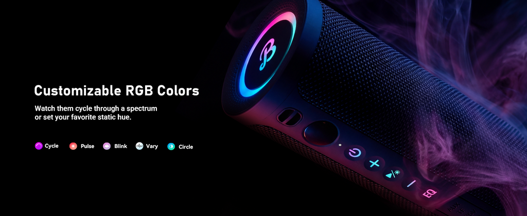 BassBloom Roar 3 Portable Bluetooth Speaker,20W Powerful Sound with JIKE Bass,IPX6 Waterproof,24H Playtime,Bluetooth 5.4,RGB Lights,Wireless TWS Pairing,Outdoor for Camping and Beach