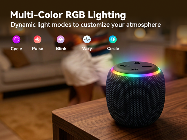 BassBloom ROOM 3 Portable Bluetooth Speaker – IPX6 Waterproof, TWS Pairing, 12W Powerful Stereo Sound with RGB Lights, Bluetooth 5.4, All-Day Playtime, For Use on Any Surface at Home