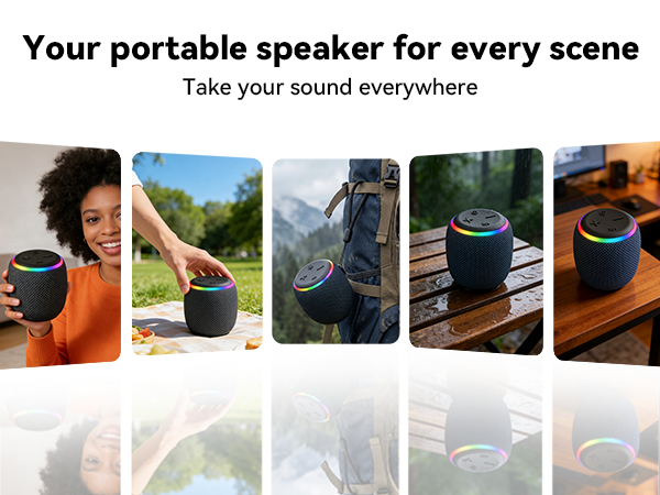 BassBloom ROOM 3 Portable Bluetooth Speaker – IPX6 Waterproof, TWS Pairing, 12W Powerful Stereo Sound with RGB Lights, Bluetooth 5.4, All-Day Playtime, For Use on Any Surface at Home
