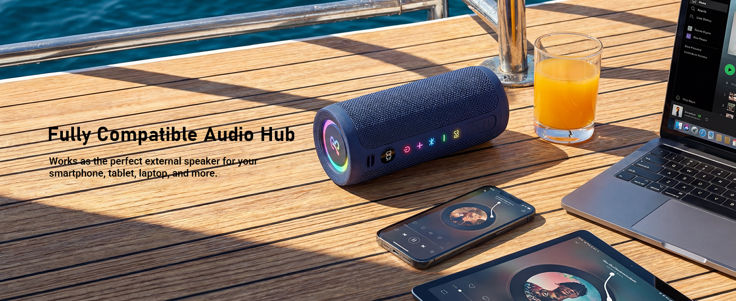 BassBloom Roar 3 Portable Bluetooth Speaker,20W Powerful Sound with JIKE Bass,IPX6 Waterproof,24H Playtime,Bluetooth 5.4,RGB Lights,Wireless TWS Pairing,Outdoor for Camping and Beach