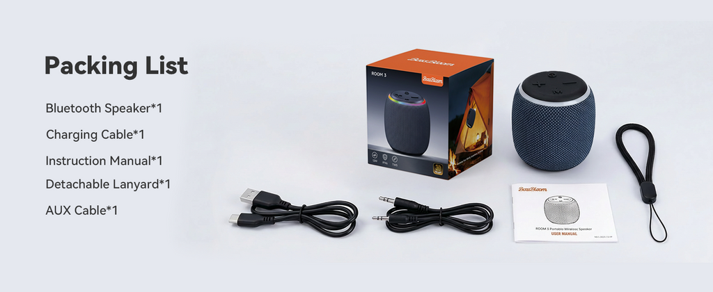 BassBloom ROOM 3 Portable Bluetooth Speaker – IPX6 Waterproof, TWS Pairing, 12W Powerful Stereo Sound with RGB Lights, Bluetooth 5.4, All-Day Playtime, For Use on Any Surface at Home