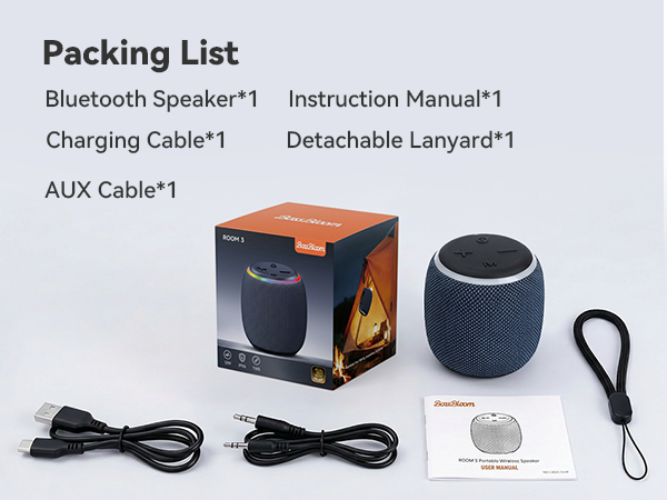 BassBloom ROOM 3 Portable Bluetooth Speaker – IPX6 Waterproof, TWS Pairing, 12W Powerful Stereo Sound with RGB Lights, Bluetooth 5.4, All-Day Playtime, For Use on Any Surface at Home