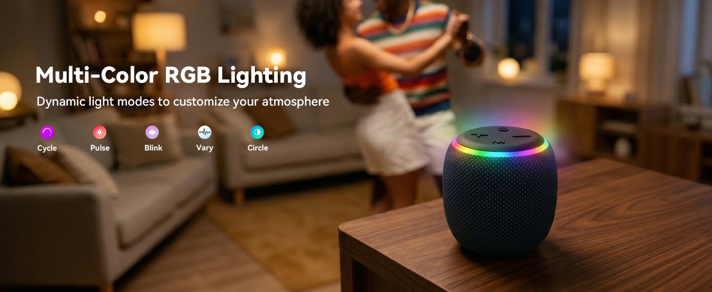 BassBloom ROOM 3 Portable Bluetooth Speaker – IPX6 Waterproof, TWS Pairing, 12W Powerful Stereo Sound with RGB Lights, Bluetooth 5.4, All-Day Playtime, For Use on Any Surface at Home