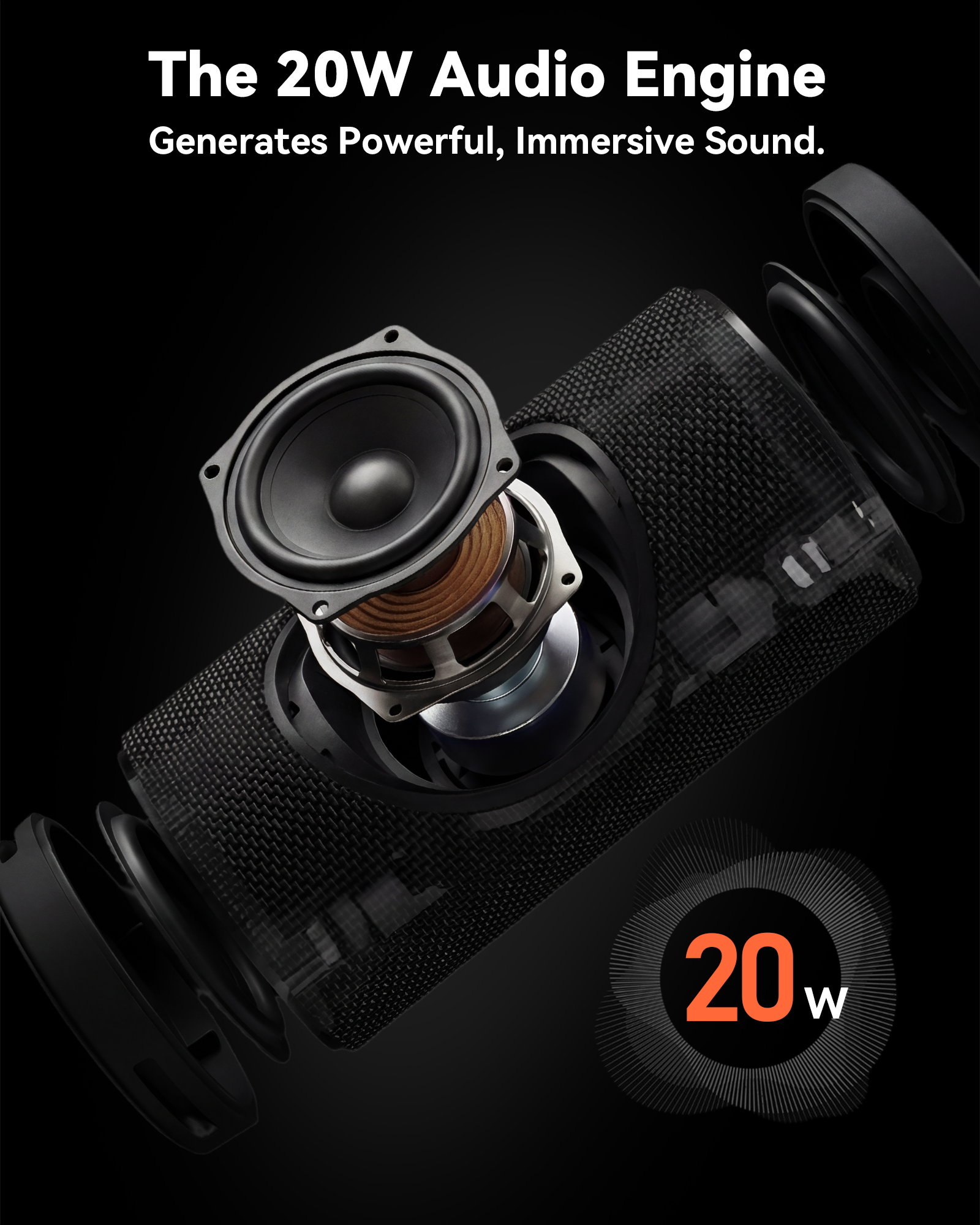 BassBloom Roar 3 Portable Bluetooth Speaker,20W Powerful Sound with JIKE Bass,IPX6 Waterproof,24H Playtime,Bluetooth 5.4,RGB Lights,Wireless TWS Pairing,Outdoor for Camping and Beach