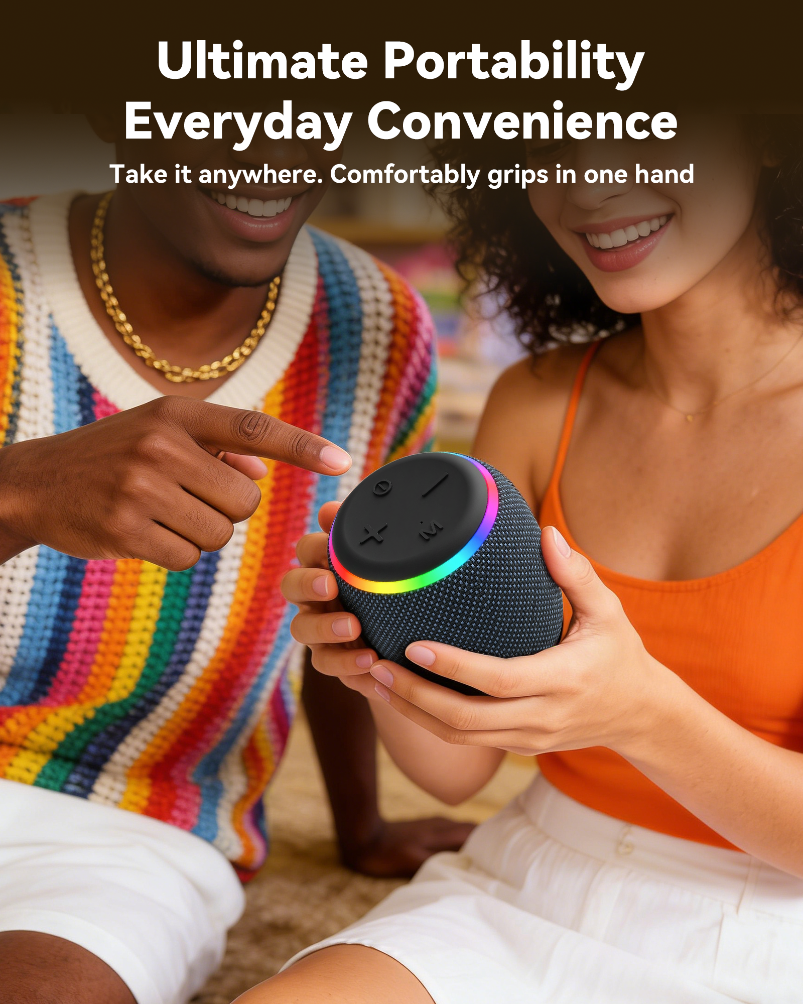 BassBloom ROOM 3 Portable Bluetooth Speaker – IPX6 Waterproof, TWS Pairing, 12W Powerful Stereo Sound with RGB Lights, Bluetooth 5.4, All-Day Playtime, For Use on Any Surface at Home