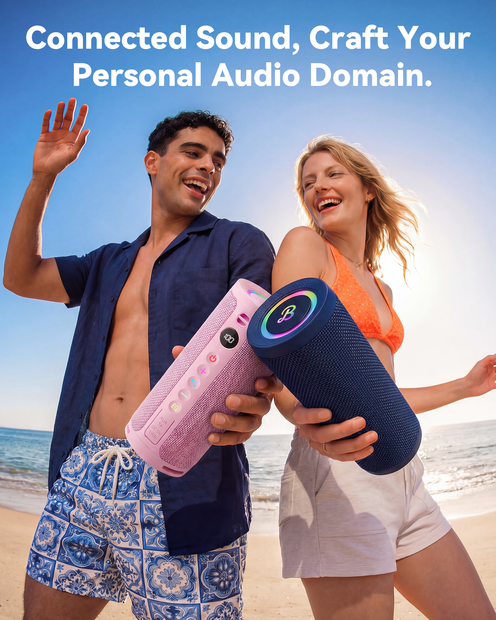 BassBloom Roar 3 Portable Bluetooth Speaker,20W Powerful Sound with JIKE Bass,IPX6 Waterproof,24H Playtime,Bluetooth 5.4,RGB Lights,Wireless TWS Pairing,Outdoor for Camping and Beach