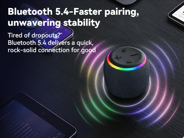 BassBloom ROOM 3 Portable Bluetooth Speaker – IPX6 Waterproof, TWS Pairing, 12W Powerful Stereo Sound with RGB Lights, Bluetooth 5.4, All-Day Playtime, For Use on Any Surface at Home