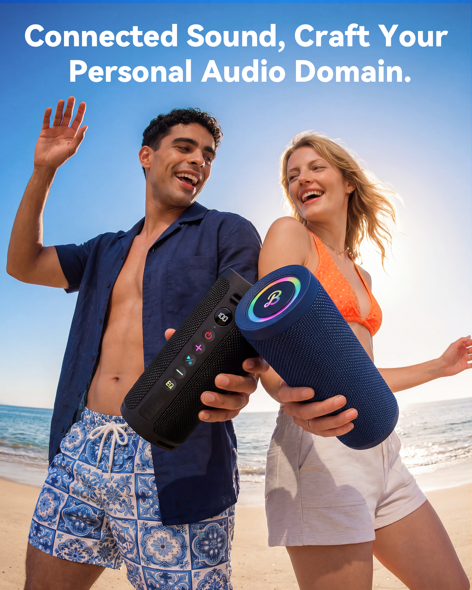 BassBloom Roar 3 Portable Bluetooth Speaker,20W Powerful Sound with JIKE Bass,IPX6 Waterproof,24H Playtime,Bluetooth 5.4,RGB Lights,Wireless TWS Pairing,Outdoor for Camping and Beach