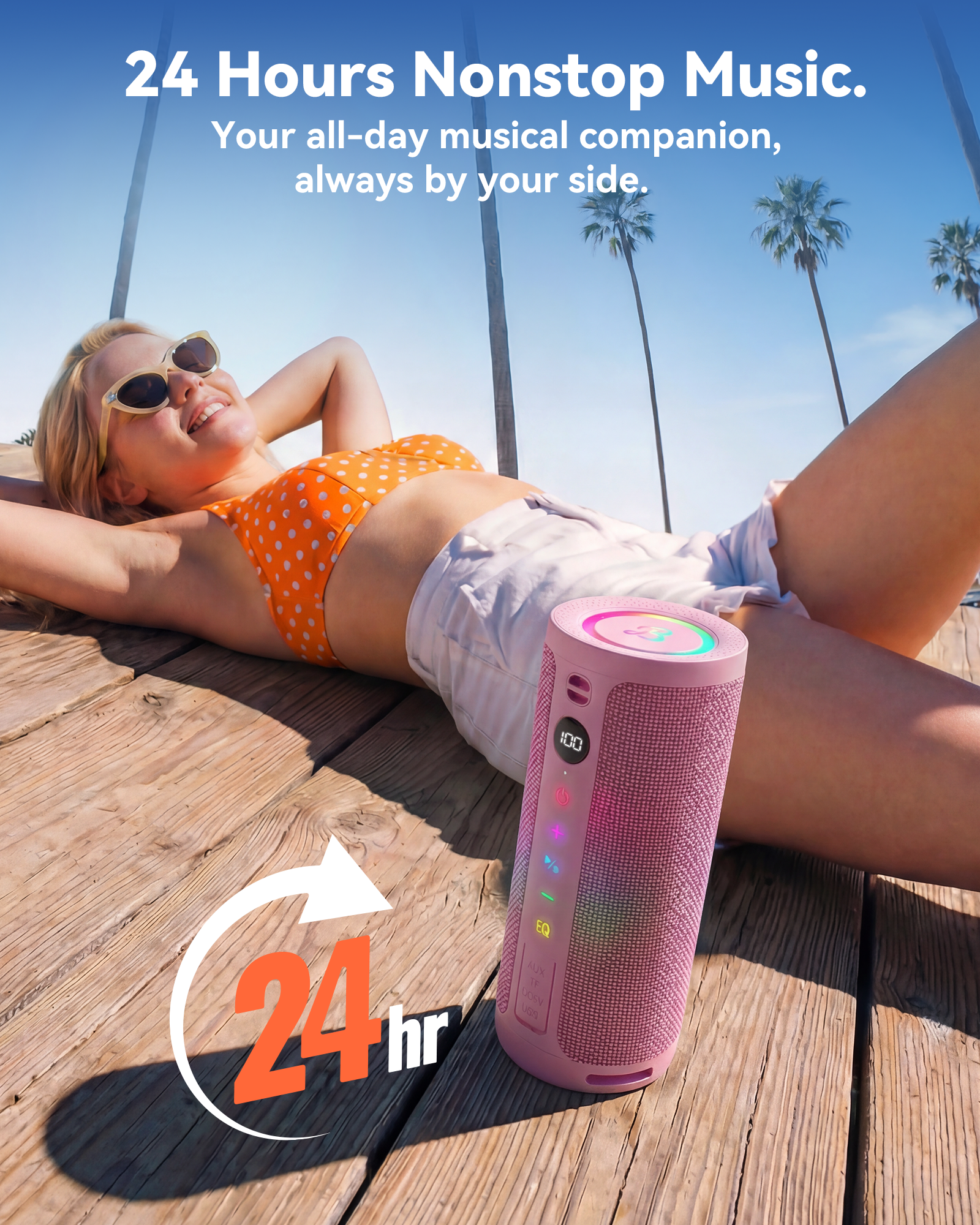 BassBloom Roar 3 Portable Bluetooth Speaker,20W Powerful Sound with JIKE Bass,IPX6 Waterproof,24H Playtime,Bluetooth 5.4,RGB Lights,Wireless TWS Pairing,Outdoor for Camping and Beach