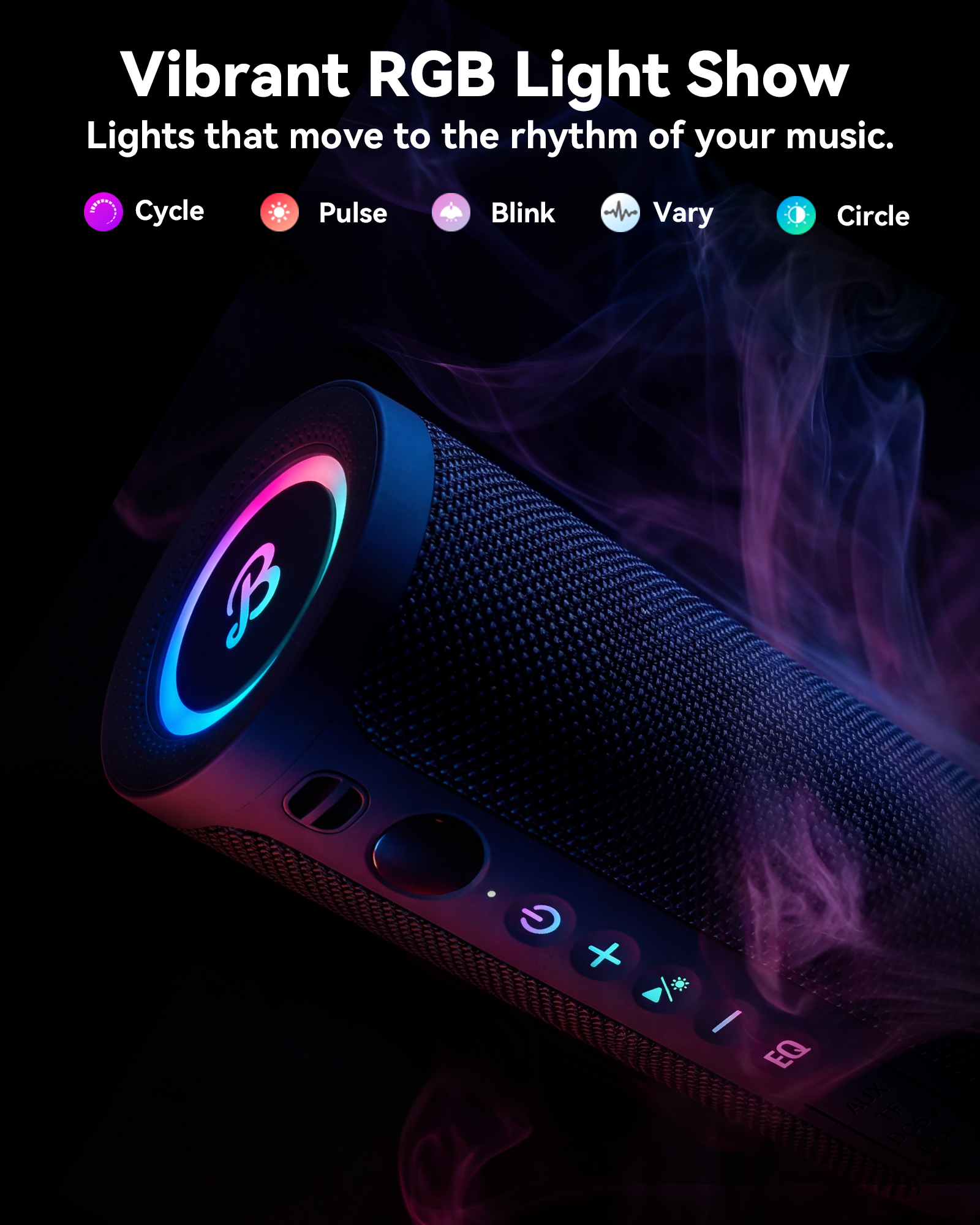 BassBloom Roar 3 Portable Bluetooth Speaker,20W Powerful Sound with JIKE Bass,IPX6 Waterproof,24H Playtime,Bluetooth 5.4,RGB Lights,Wireless TWS Pairing,Outdoor for Camping and Beach