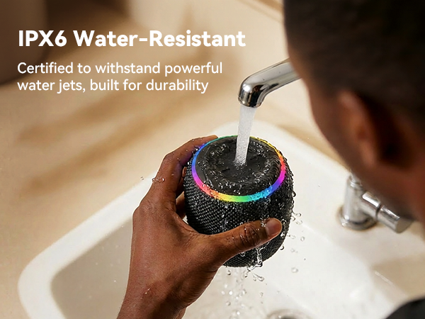 BassBloom ROOM 3 Portable Bluetooth Speaker – IPX6 Waterproof, TWS Pairing, 12W Powerful Stereo Sound with RGB Lights, Bluetooth 5.4, All-Day Playtime, For Use on Any Surface at Home