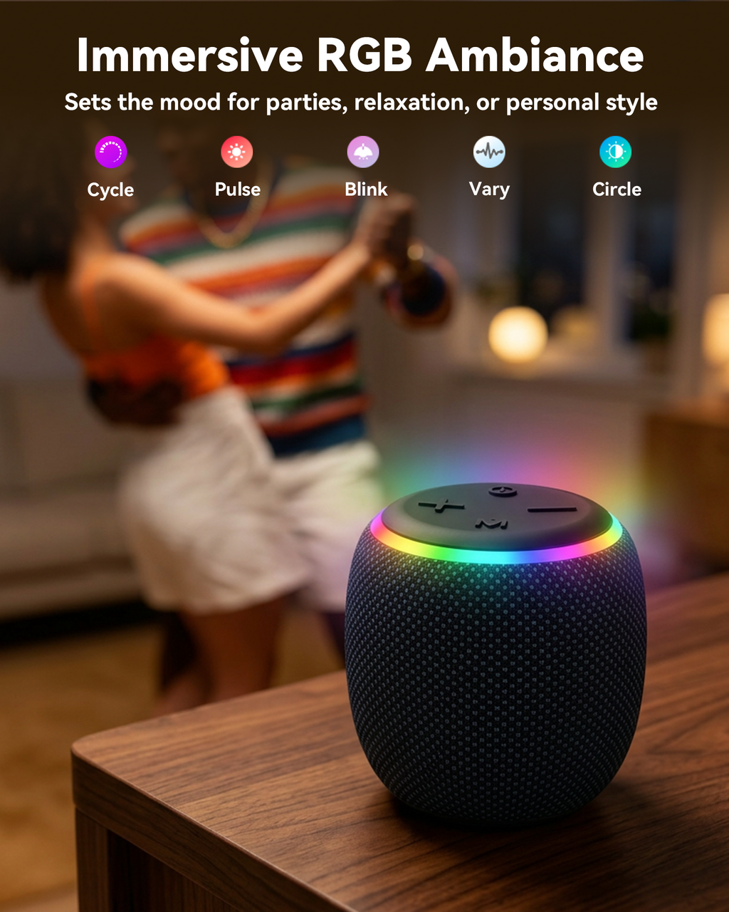 BassBloom ROOM 3 Portable Bluetooth Speaker – IPX6 Waterproof, TWS Pairing, 12W Powerful Stereo Sound with RGB Lights, Bluetooth 5.4, All-Day Playtime, For Use on Any Surface at Home