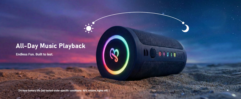 BassBloom Roar 3 Portable Bluetooth Speaker,20W Powerful Sound with JIKE Bass,IPX6 Waterproof,24H Playtime,Bluetooth 5.4,RGB Lights,Wireless TWS Pairing,Outdoor for Camping and Beach