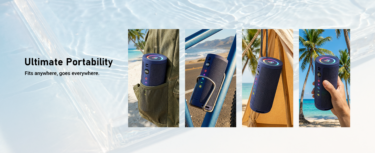 BassBloom Roar 3 Portable Bluetooth Speaker,20W Powerful Sound with JIKE Bass,IPX6 Waterproof,24H Playtime,Bluetooth 5.4,RGB Lights,Wireless TWS Pairing,Outdoor for Camping and Beach