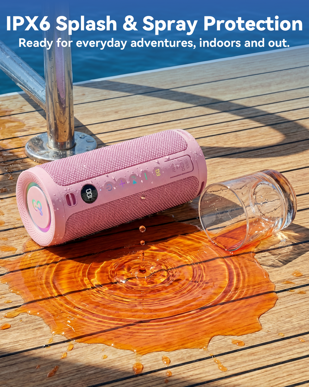 BassBloom Roar 3 Portable Bluetooth Speaker,20W Powerful Sound with JIKE Bass,IPX6 Waterproof,24H Playtime,Bluetooth 5.4,RGB Lights,Wireless TWS Pairing,Outdoor for Camping and Beach
