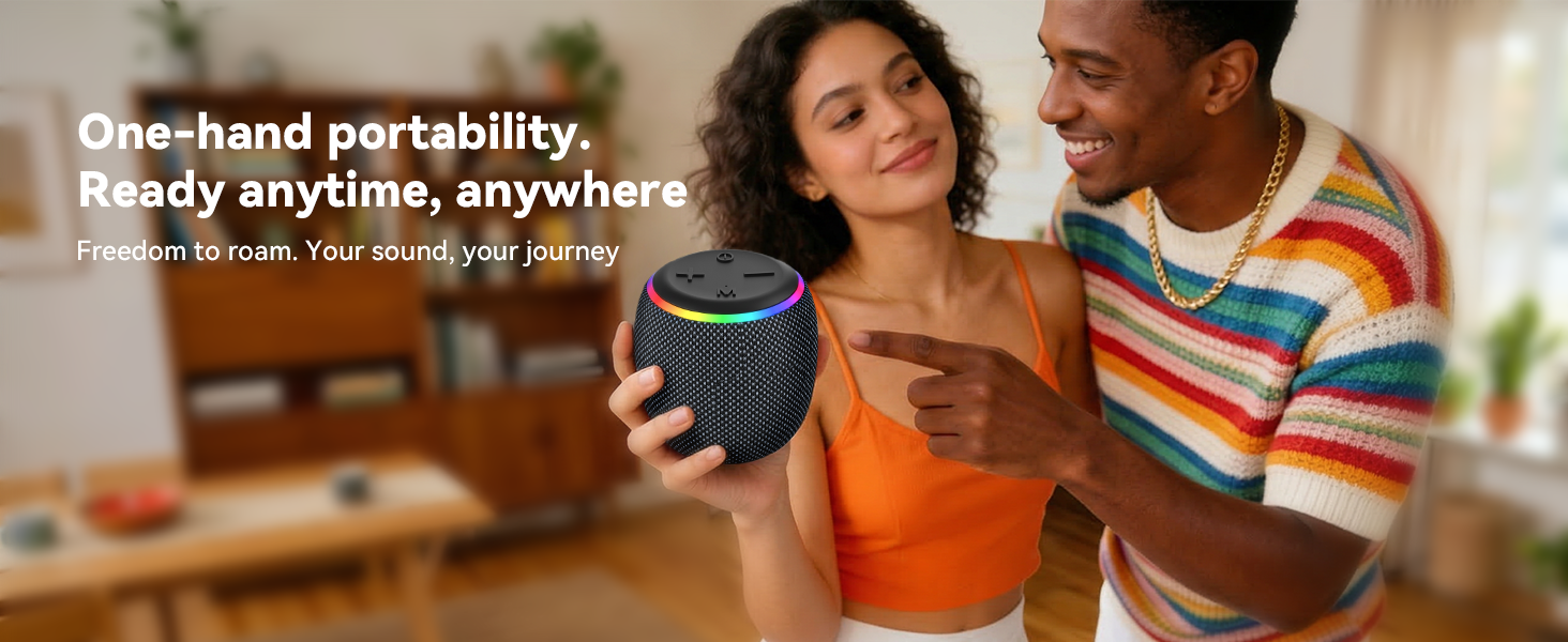 BassBloom ROOM 3 Portable Bluetooth Speaker – IPX6 Waterproof, TWS Pairing, 12W Powerful Stereo Sound with RGB Lights, Bluetooth 5.4, All-Day Playtime, For Use on Any Surface at Home