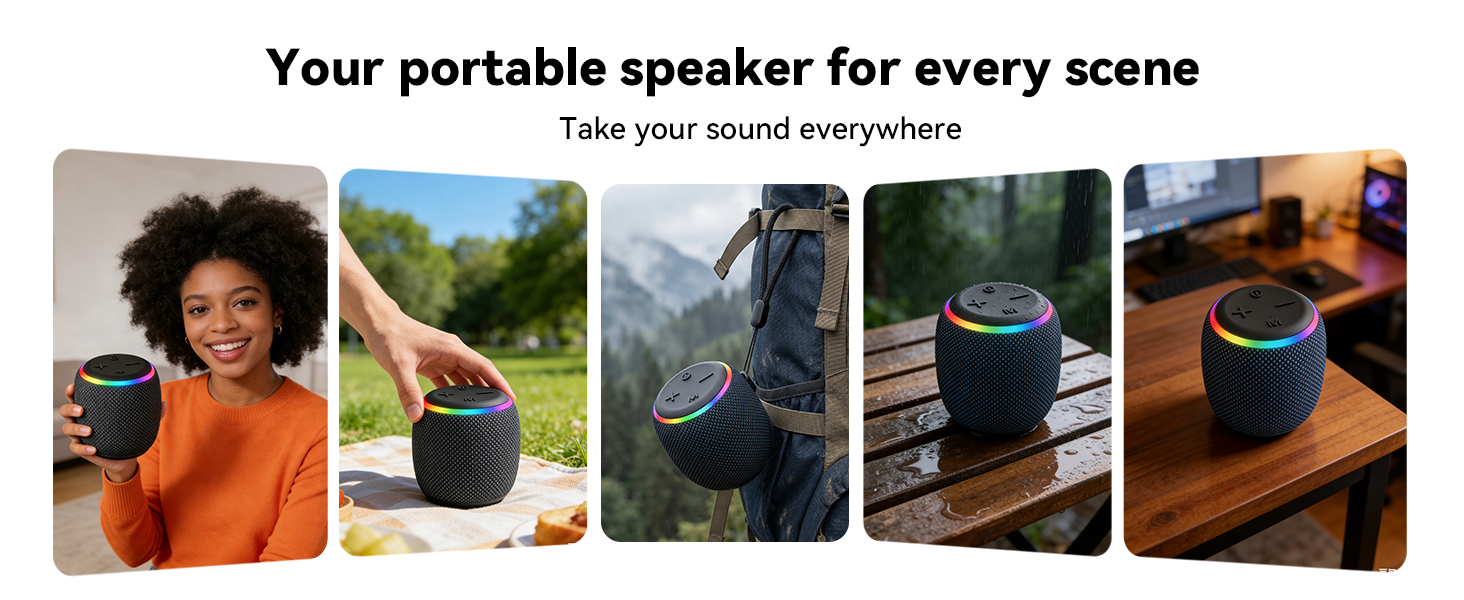 BassBloom ROOM 3 Portable Bluetooth Speaker – IPX6 Waterproof, TWS Pairing, 12W Powerful Stereo Sound with RGB Lights, Bluetooth 5.4, All-Day Playtime, For Use on Any Surface at Home