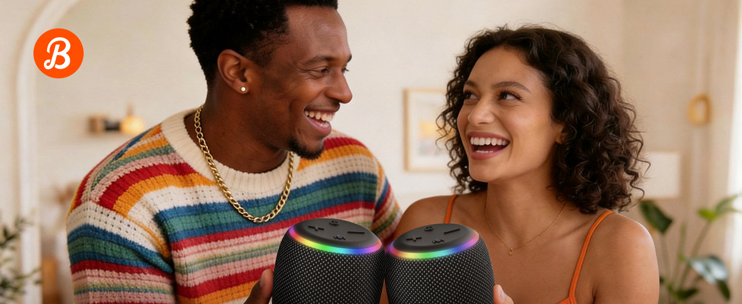 BassBloom ROOM 3 Portable Bluetooth Speaker – IPX6 Waterproof, TWS Pairing, 12W Powerful Stereo Sound with RGB Lights, Bluetooth 5.4, All-Day Playtime, For Use on Any Surface at Home