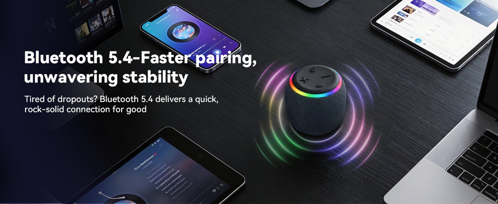 BassBloom ROOM 3 Portable Bluetooth Speaker – IPX6 Waterproof, TWS Pairing, 12W Powerful Stereo Sound with RGB Lights, Bluetooth 5.4, All-Day Playtime, For Use on Any Surface at Home