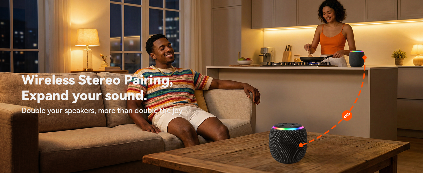BassBloom ROOM 3 Portable Bluetooth Speaker – IPX6 Waterproof, TWS Pairing, 12W Powerful Stereo Sound with RGB Lights, Bluetooth 5.4, All-Day Playtime, For Use on Any Surface at Home