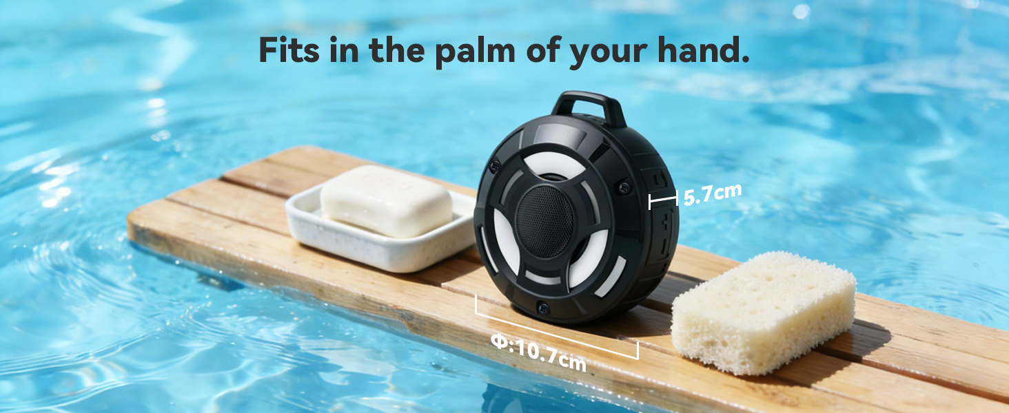 BassBloom Room 1 Portable Bluetooth Speaker,IPX7 Waterproof Shower Speaker with 12W Powerful Sound, 15H Playtime, LED Power Display, RGB Lights, for Pool, Beach, Camping