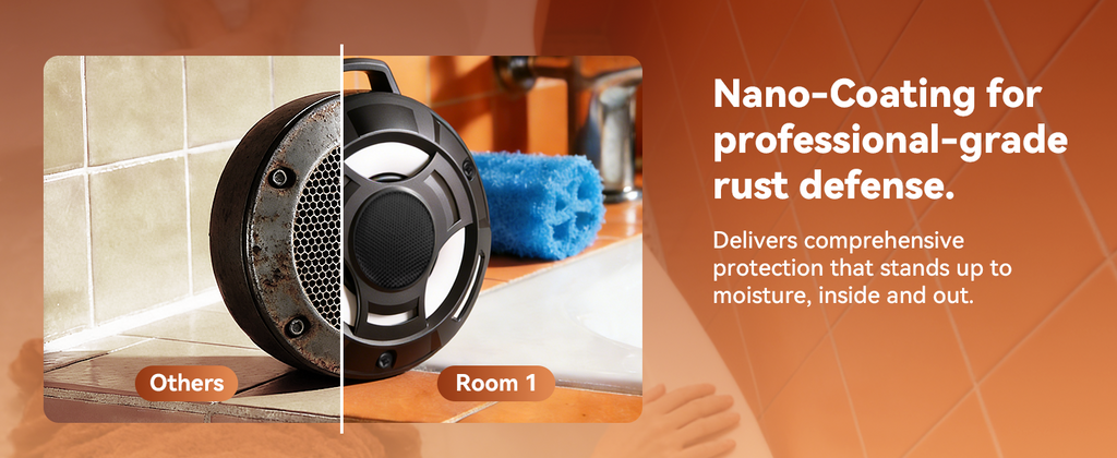 BassBloom Room 1 Portable Bluetooth Speaker,IPX7 Waterproof Shower Speaker with 12W Powerful Sound, 15H Playtime, LED Power Display, RGB Lights, for Pool, Beach, Camping
