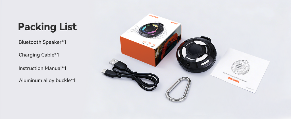 BassBloom Room 1 Portable Bluetooth Speaker,IPX7 Waterproof Shower Speaker with 12W Powerful Sound, 15H Playtime, LED Power Display, RGB Lights, for Pool, Beach, Camping