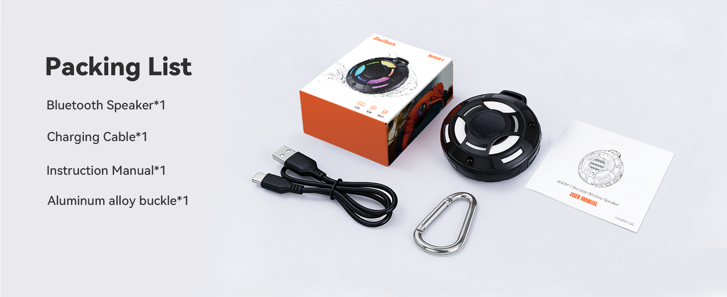 BassBloom Room 1 Portable Bluetooth Speaker,IPX7 Waterproof Shower Speaker with 12W Powerful Sound, 15H Playtime, LED Power Display, RGB Lights, for Pool, Beach, Camping