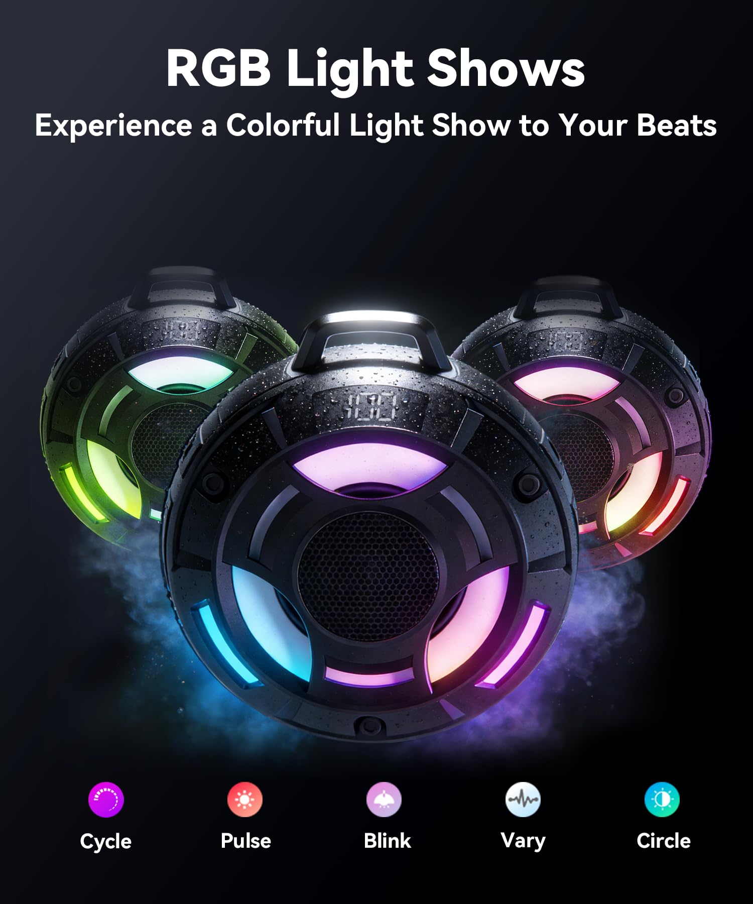 BassBloom Room 1 Portable Bluetooth Speaker,IPX7 Waterproof Shower Speaker with 12W Powerful Sound, 15H Playtime, LED Power Display, RGB Lights, for Pool, Beach, Camping