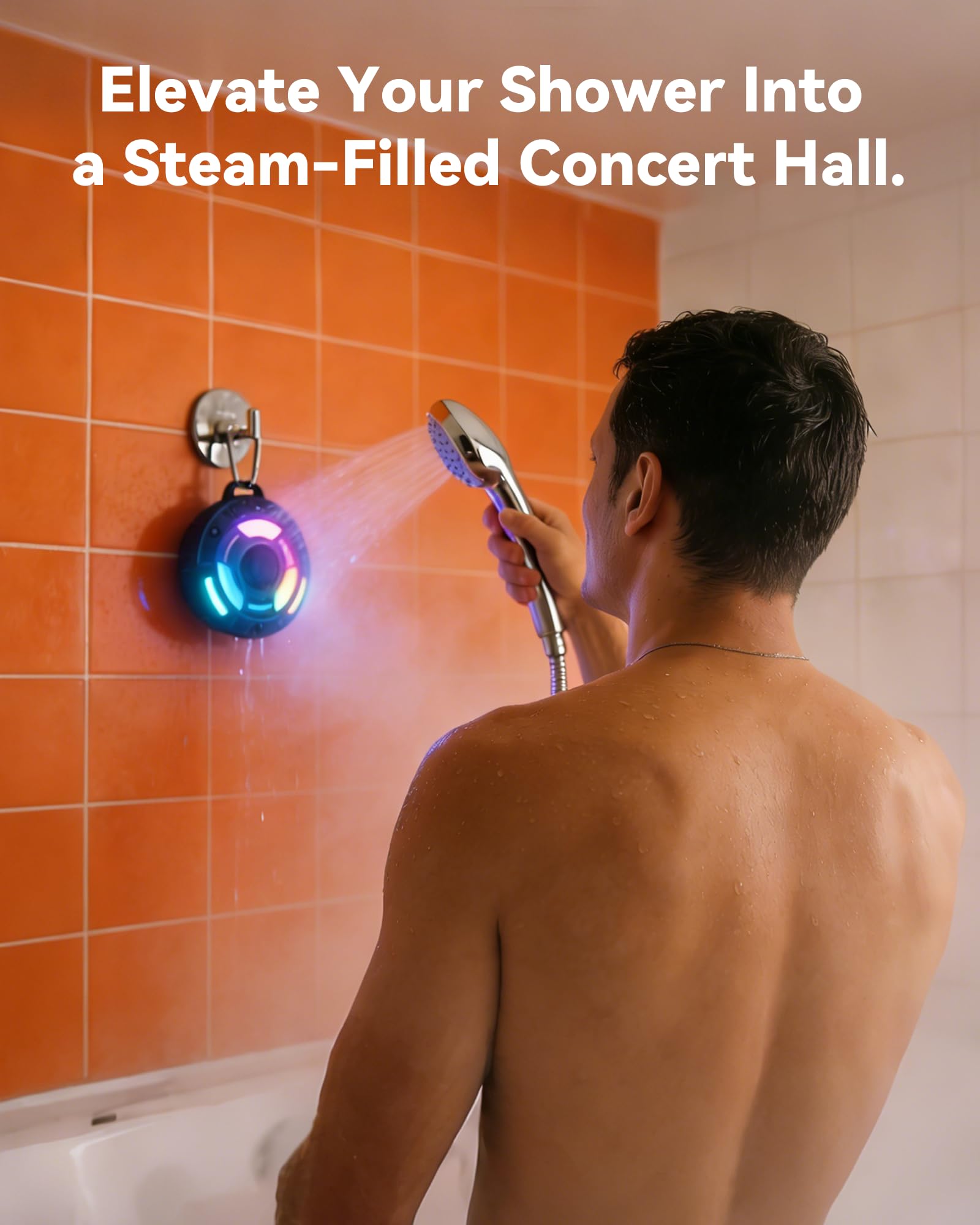 BassBloom Room 1 Portable Bluetooth Speaker,IPX7 Waterproof Shower Speaker with 12W Powerful Sound, 15H Playtime, LED Power Display, RGB Lights, for Pool, Beach, Camping