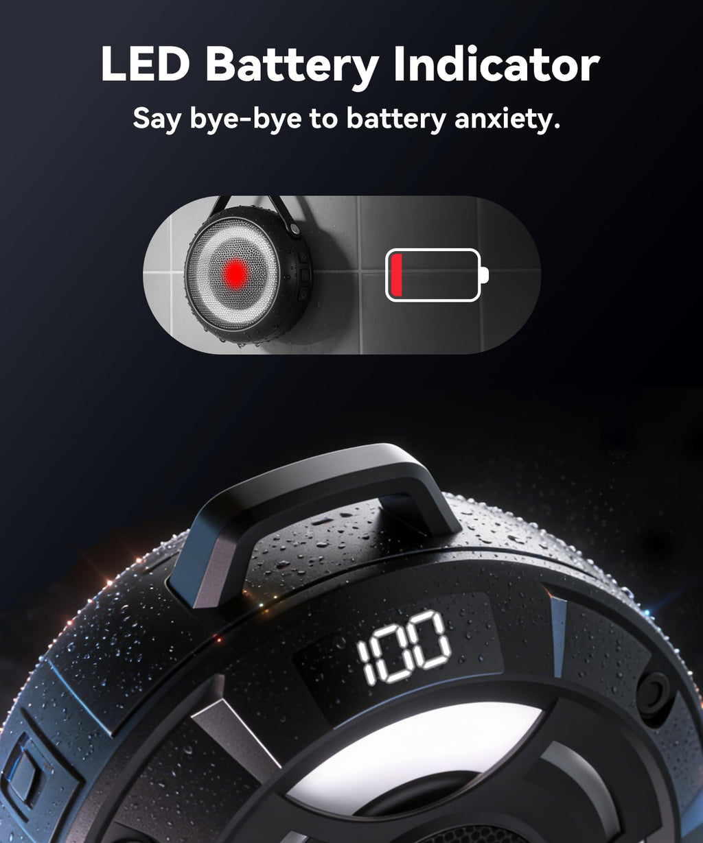BassBloom Room 1 Portable Bluetooth Speaker,IPX7 Waterproof Shower Speaker with 12W Powerful Sound, 15H Playtime, LED Power Display, RGB Lights, for Pool, Beach, Camping