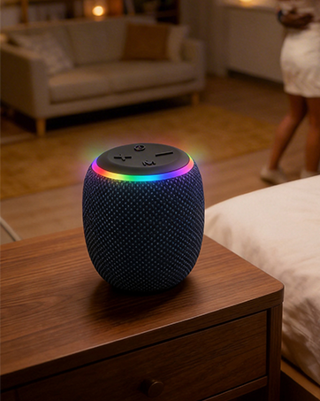 BassBloom ROOM 3 Portable Bluetooth Speaker – IPX6 Waterproof, TWS Pairing, 12W Powerful Stereo Sound with RGB Lights, Bluetooth 5.4, All-Day Playtime, For Use on Any Surface at Home