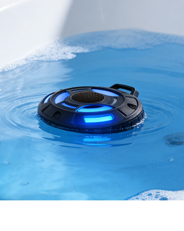 BassBloom Room 1 Portable Bluetooth Speaker,IPX7 Waterproof Shower Speaker with 12W Powerful Sound, 15H Playtime, LED Power Display, RGB Lights, for Pool, Beach, Camping