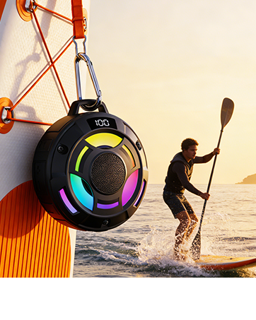 BassBloom Room 1 Portable Bluetooth Speaker,IPX7 Waterproof Shower Speaker with 12W Powerful Sound, 15H Playtime, LED Power Display, RGB Lights, for Pool, Beach, Camping