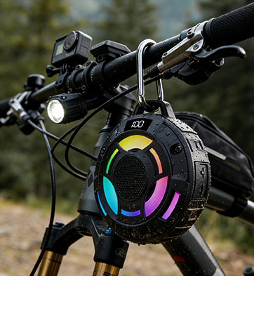 BassBloom Room 1 Portable Bluetooth Speaker,IPX7 Waterproof Shower Speaker with 12W Powerful Sound, 15H Playtime, LED Power Display, RGB Lights, for Pool, Beach, Camping